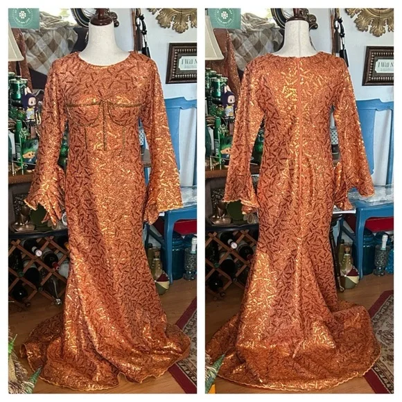 Vintage Orange Sequin Gown - Picture 2 of 16